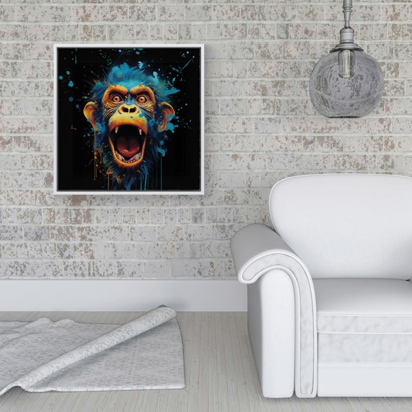 Warren Reed Crazy Monkey face Splash Art Framed Canvas