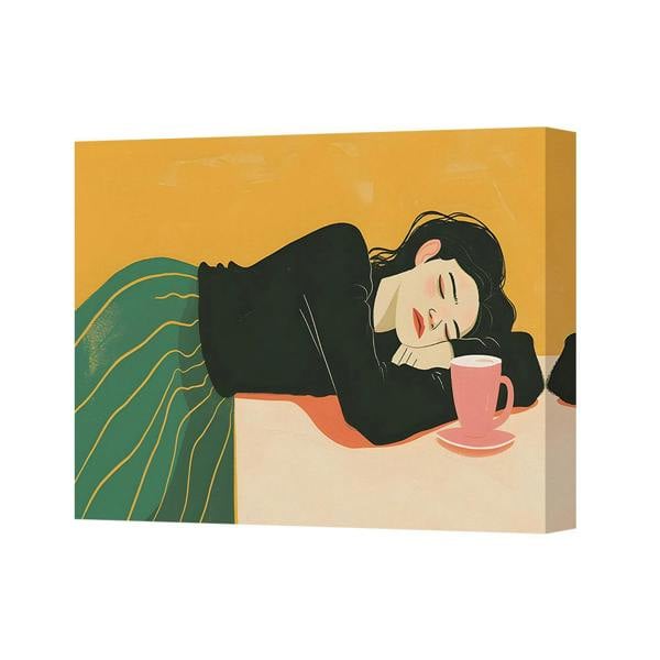 Benjamin Tate Design Canvas Wall Art Sleeping Woman Resting With Pink Mug Home Decor
