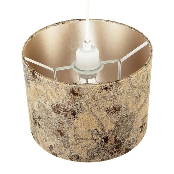 Modern Textured Gold and Burnt Orange Jacquard Fabric Drum Lampshade Image 3