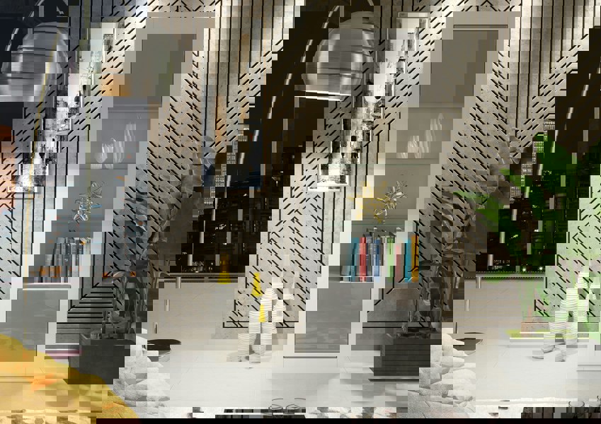 Mex Furniture Modern Display Cabinet 170cm – White Body & Grey Gloss Doors