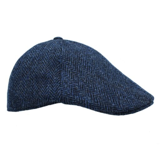 Heather Hats & Accessories Genuine Harris Tweed Wool Flat Cap, Satin Lining, Outdoor Wear, Midnight Navy