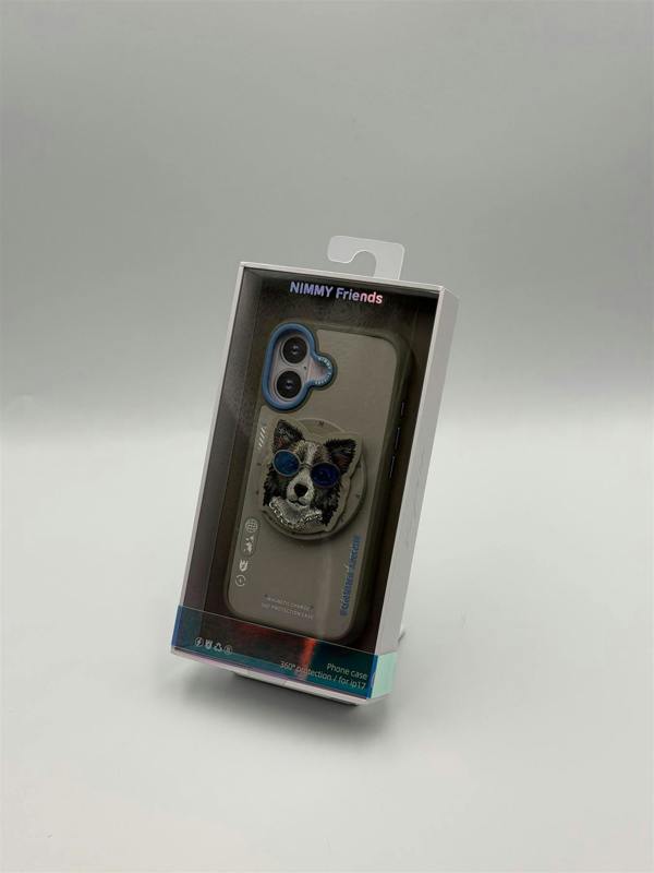 Nimmy Friends Nimmy Glasses Cool Dog Face Case with Detachable MagSafe Grip Stand for iPhone 17 6.3" Grey Blue - N-YJKM-CXZJ-IP17-028