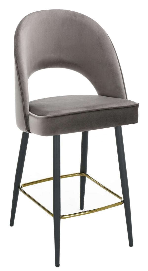 Lamboro Chelsea Velvet Kitchen Stool, Charcoal Grey, Gold Footrest & Black Legs