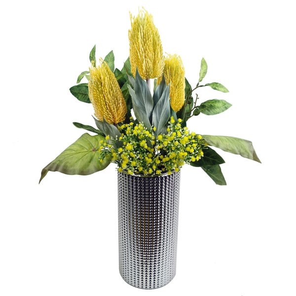 Leaf Pack of 6 x 75cm Banksia Menziesii Yellow Flower Stem Artificial