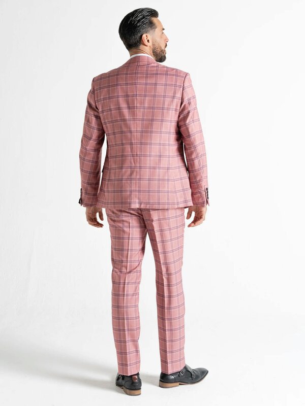 V2 Classic Kensignton Three Piece Suit - Rose with White and Navy Blue Checks