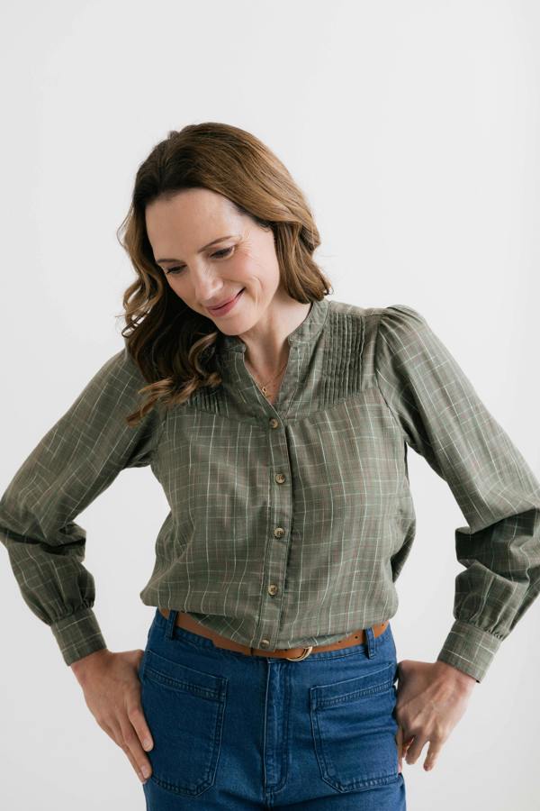 Lily & Me Poplar Organic Cotton Checked Blouse Green