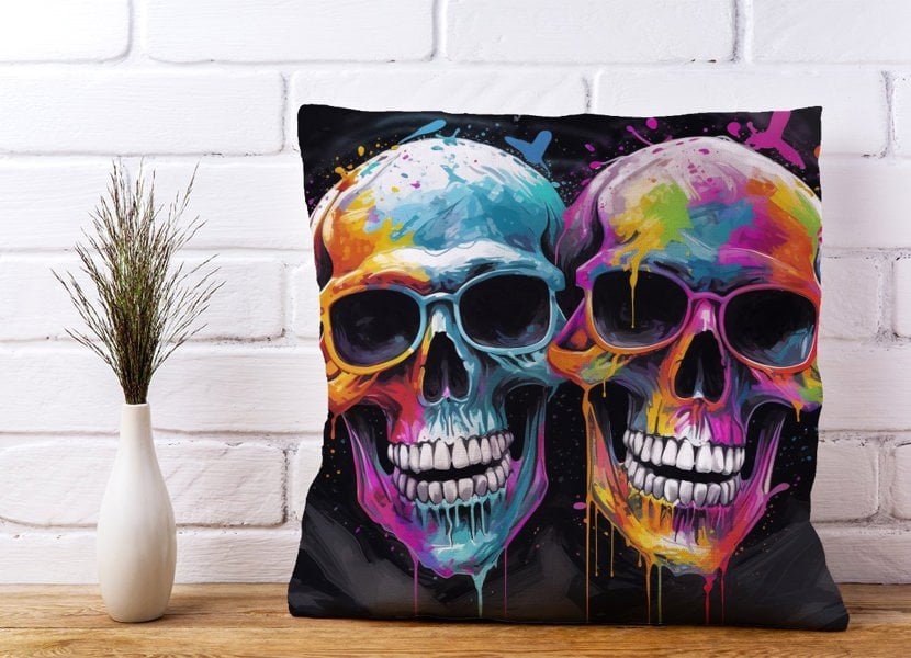 Warren Reed Splashart Happy Skeletons In Glasses Cushions