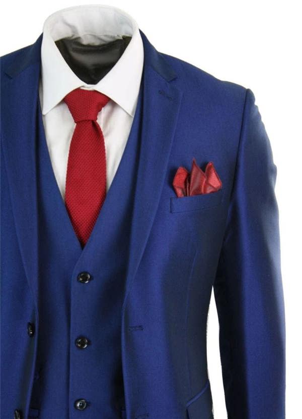 Paul Andrew Mens 3 Piece Shiny Royal Blue Classic Suit