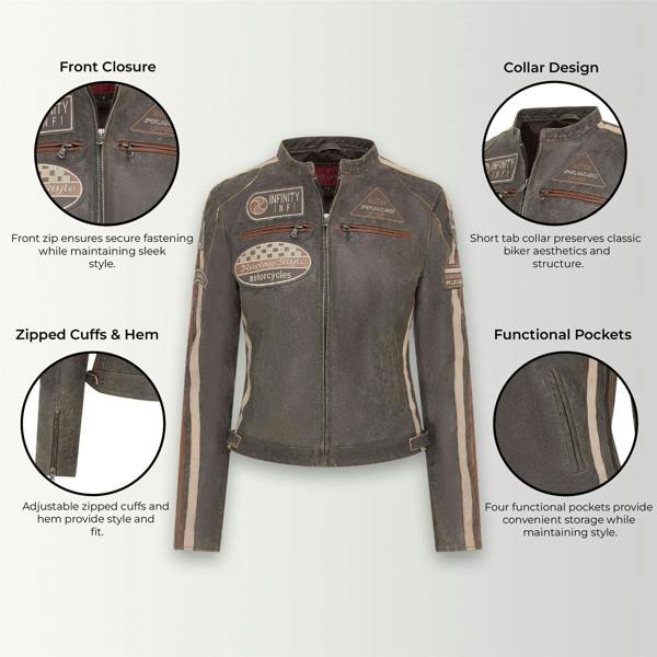 Infinity Leather Womens Leather Biker Racing Badges Jacket-Agadir