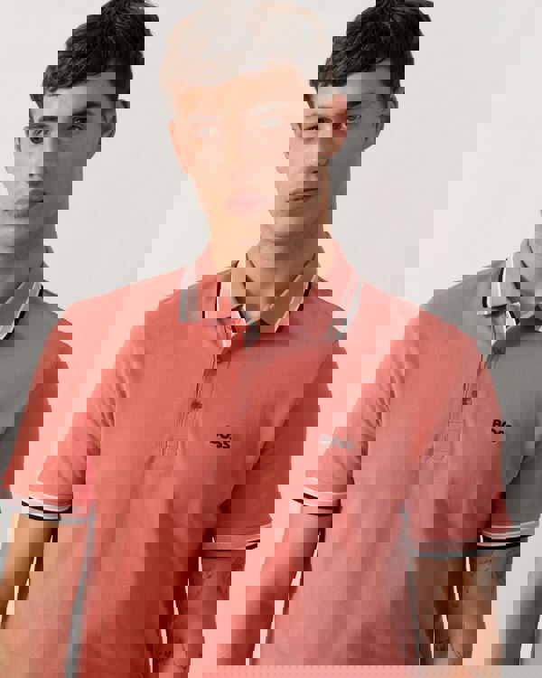 BOSS Green Paddy Mens Cotton-Piqué Polo Shirt with Contrast Logo - Medium Pink 667