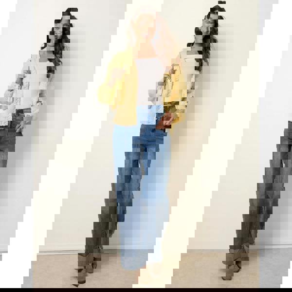 Blue Vanilla Flower Embroidery Detailed Cardigan - Yellow