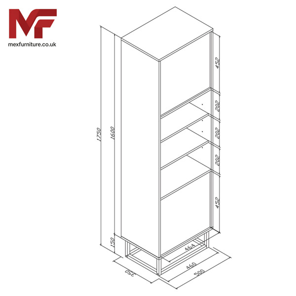 Mex Furniture 175cm Industrial Loft Retro Oak Display Cabinet