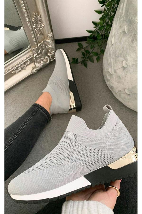 Jessi Slip On Sock Wedge Trainers - Grey