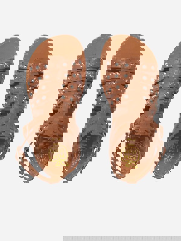 Pom D'Api Girls Leather Plagette Stud Sandals in Camel