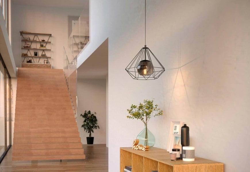 EGLO Vernham Black Smoked Glass Pendant Light