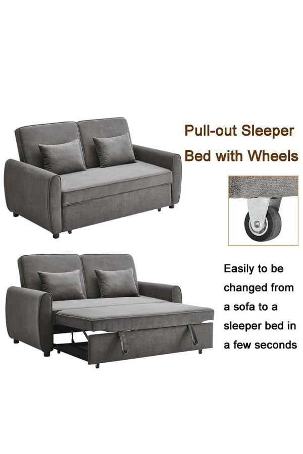 Living and Home 2 Seater Linen Convertible Sofa Pull Out Sofa Bed with Pillows