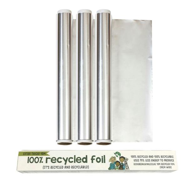 Eco Green Living 100% Recycled Tin Foil Eco Friendly - 3 Rolls - 30cm x 10m