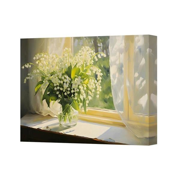 Benjamin Tate Design Canvas Wall Art White Lily Bouquet On Sunlit Window