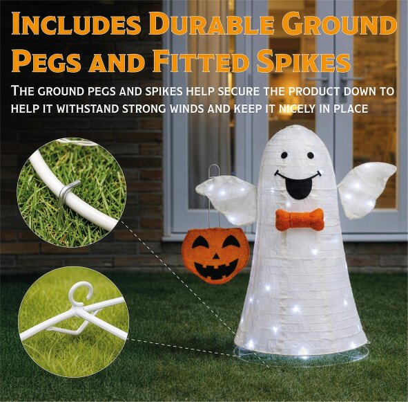 Scotts of Stow Fxlab White LED Foldable Ghost Outdoor Halloween Decoration