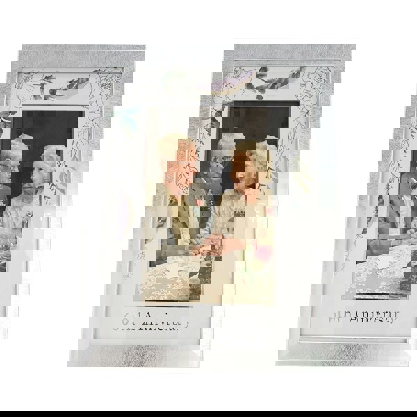 Modern 60th Anniversary 4x6 Frame in Brushed Silver with Floral Decor Image 3