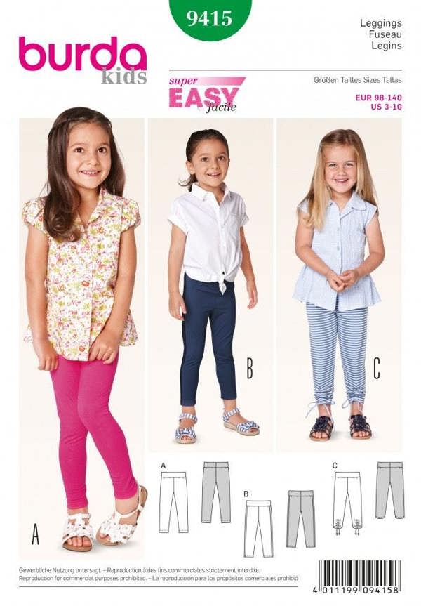 Burda Sewing Pattern 9415 Leggings For Kids, 3-10 Years - Beginner, Easy