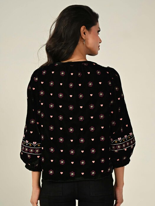 Rose & Nancy Florence Green Emboidered Velvet Jacket