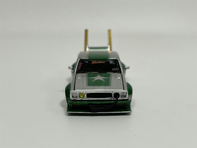 Pop Race Skyline 0210 Kaidi Racer Bosozoku Style Silver Green 1:64 Pop Race PR640061