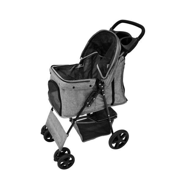 Monstershop Pet Stroller with Rain Cover - Woven Grey