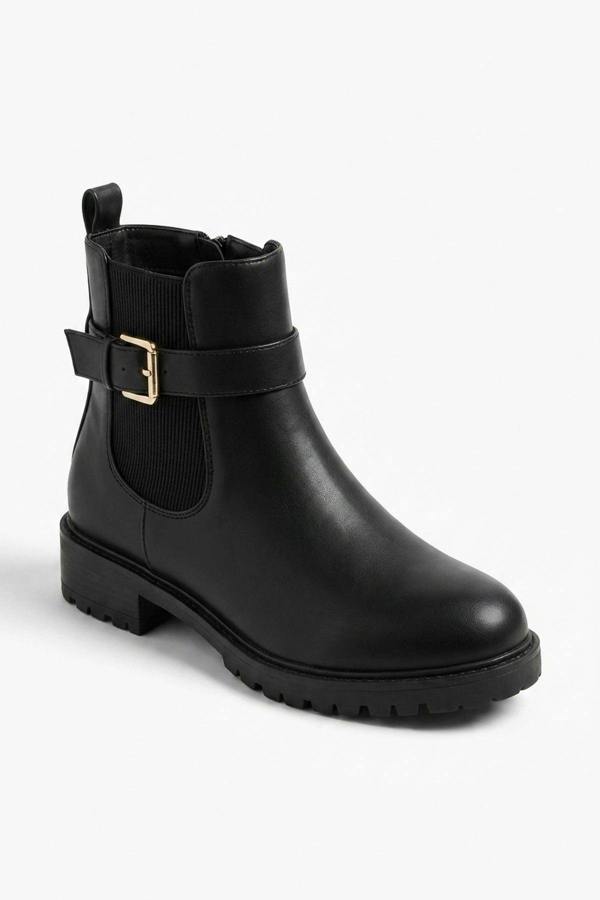 Ines Chunky Sole Buckle Chelsea Boots - Black