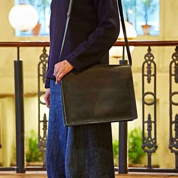 Paper High Black Buffalo Leather Messenger Bag