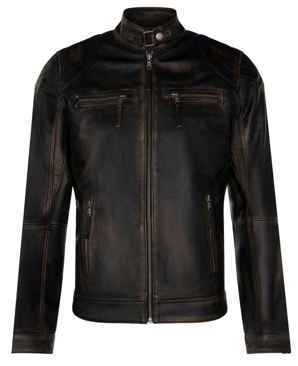 Infinity Leather Mens Leather Biker Vintage Zipped Racing Jacket