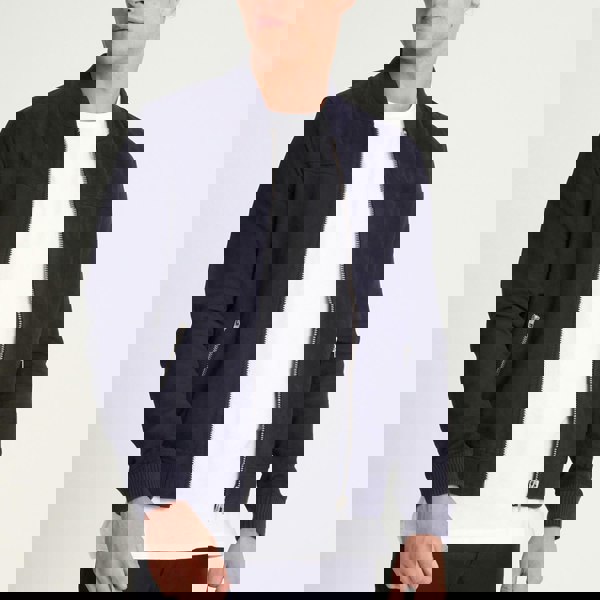 Barneys Originals Men's Navy Goat Suede Bomber Jacket