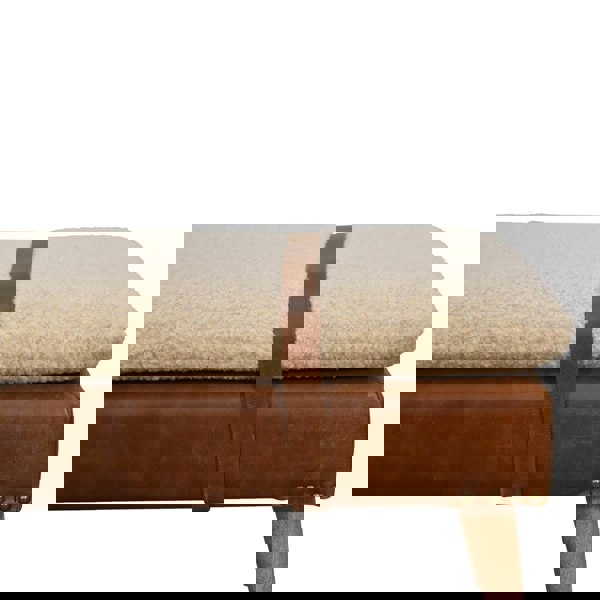 Artisan furniture Solid Wood BouclÃ© Buffalo Hide Leather Bench