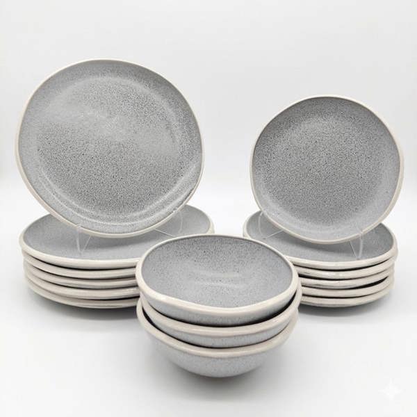 Reactive Grey Stoneware Dinnerware 18pc Dinner Set