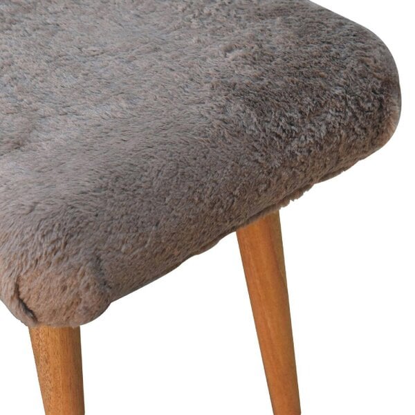 Wyld Haus Rome Grey Faux Fur Curved Bench Mango Legs