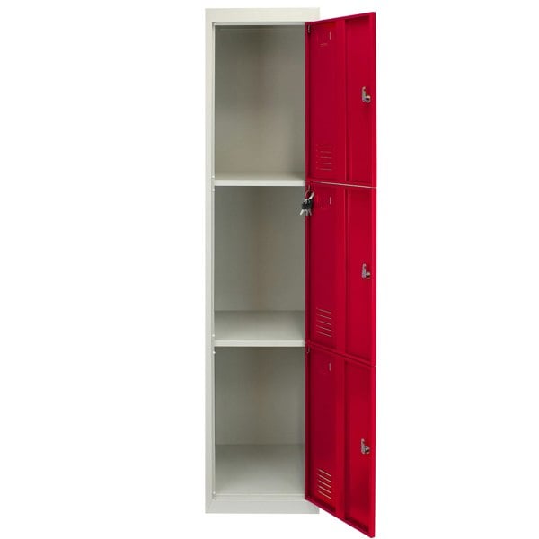 Monstershop Metal Storage Lockers - Three Doors, Flatpacked, Red