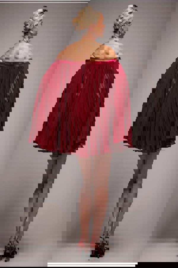 Strapless Mini Dress With Pleated Chiffon Cape - Burgundy DR4789