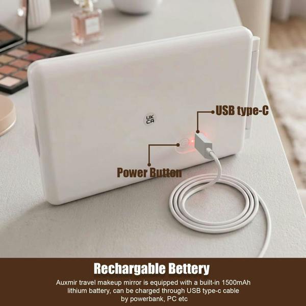 Rechargeable LED Makeup Mirror with Touch Sensor, Dimmable Lights, Adjustable Stand, Clear Reflection and Portable Design for Daily Beauty Routines