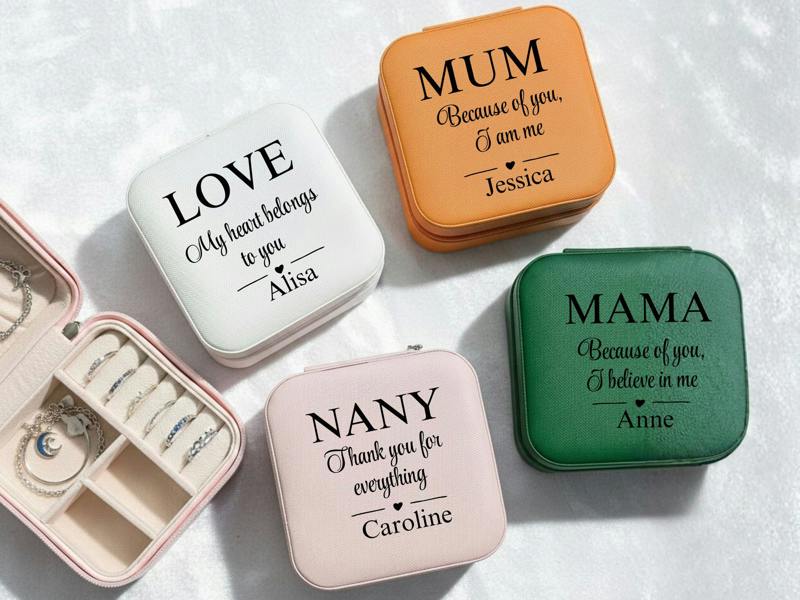 Dyzi Personalised Gift for Mum Travel Jewellery Box Faux Leather Case