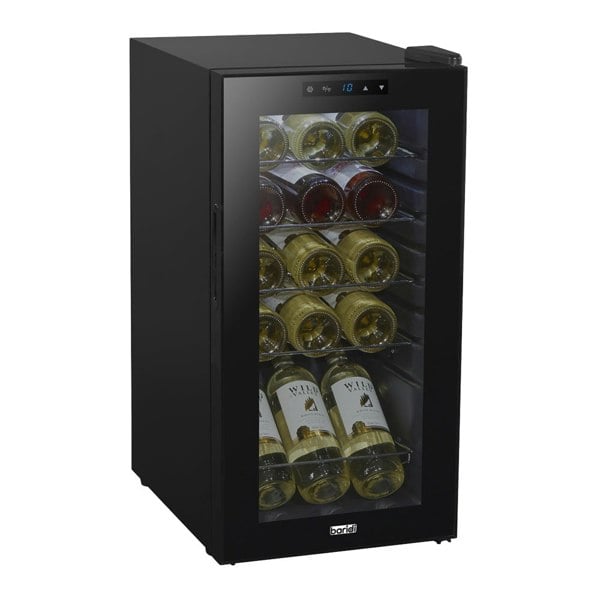 15 Bottle Dual Zone Freestanding Wine Cooler Fridge - LED Backlit BLACK & GLASS - LoopsDirect