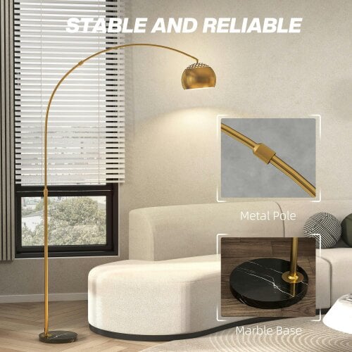Wyld Haus Ketota Gold Metal And Black Marble Arc Bell Floor Lamp With Adjustable Shade