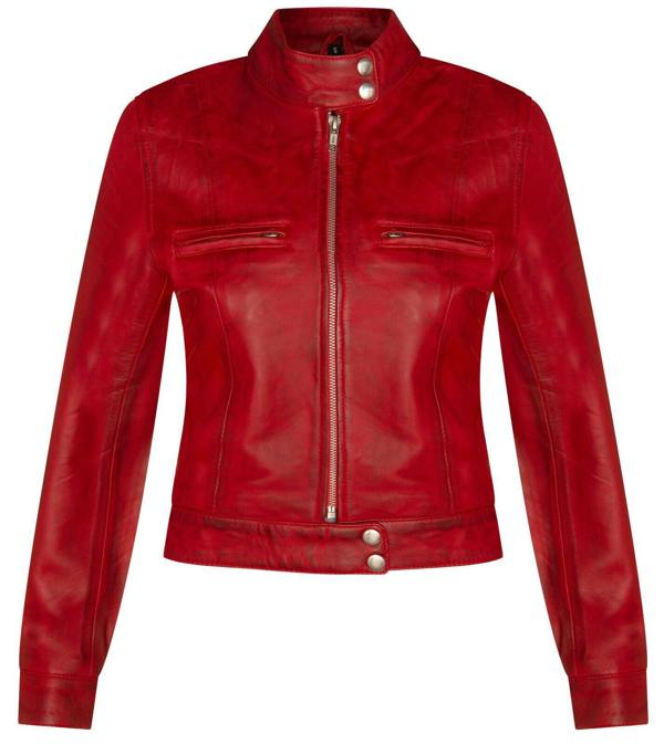 Infinity Leather Womens Plain Leather Moto Biker Jacket-Braga