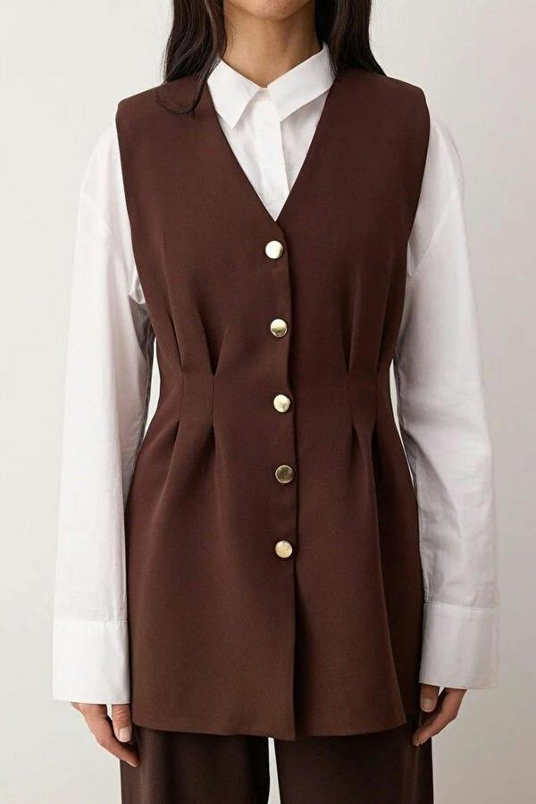 WOVCOR Woven Vest with Peplum and Snaps Detail