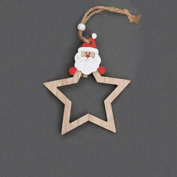3 Piece Wooden Star Hanging Christmas Decorations with Twine String, Natural Finish image 7