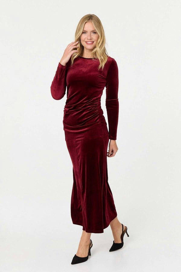 Red | Velour Soft Texture Long Sleeve Slim Top
