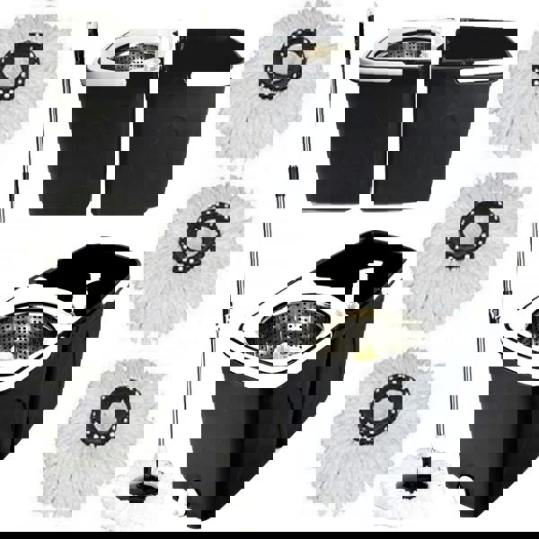 Gr8 Home Black Space Saving 360° Rotating Dual Spin Dry Mop & Bucket 3 Microfibre Heads