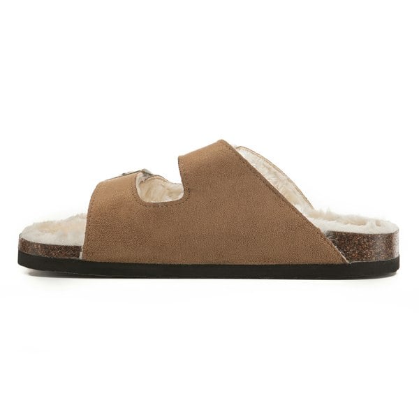 VIVASHOES Twin Strap Big Buckle Suede Cozy Slide Sandals for Women