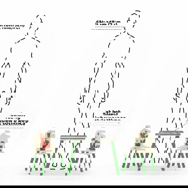 Height of the toddler table and chair set compared to a 6ft human.