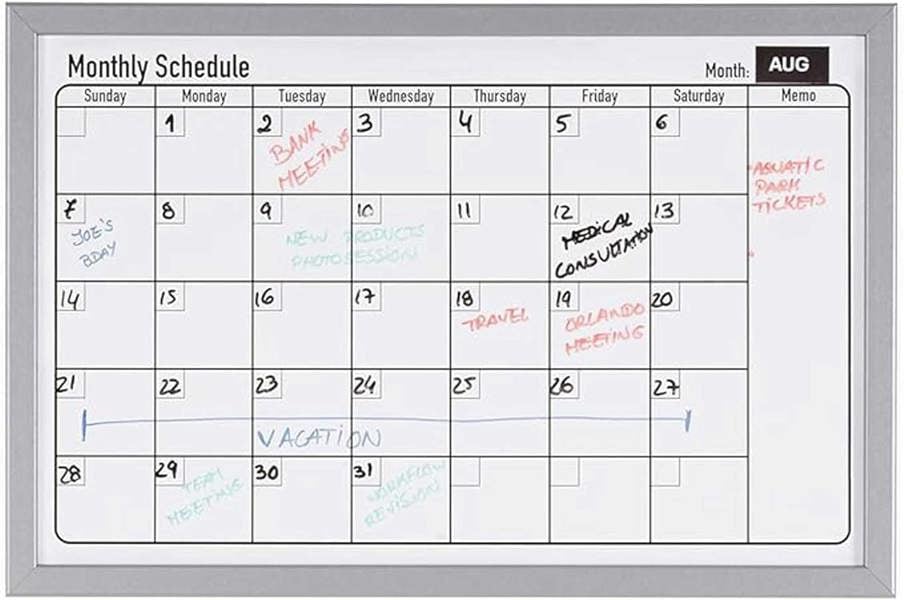 KAV Dry Wipe Magnetic Monthly Planner - Stylish Wood Effect Metal Frame Whiteboard - Organizational Board, Kitchen Meal Planner, Calendar (400x600 mm)