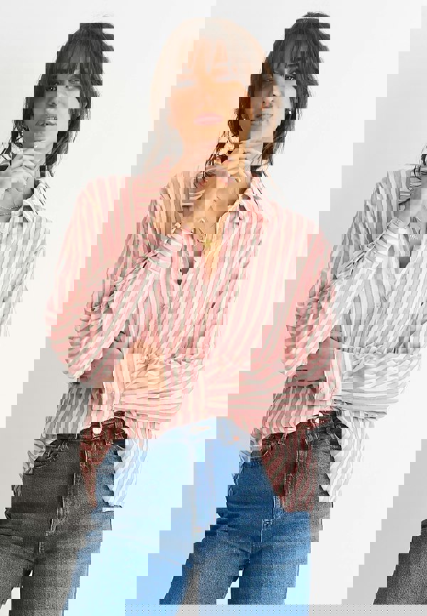 Gini London Blush Stripe Viscose Oversized Shirt